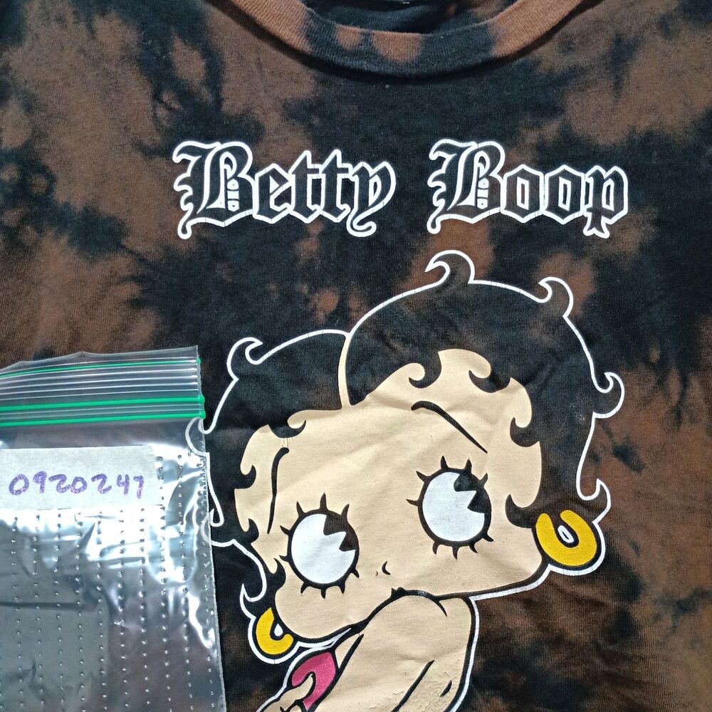 Betty Boop Womens XS Crop Top Shirt Black Brown Acid Wash Graphic Tee 2021